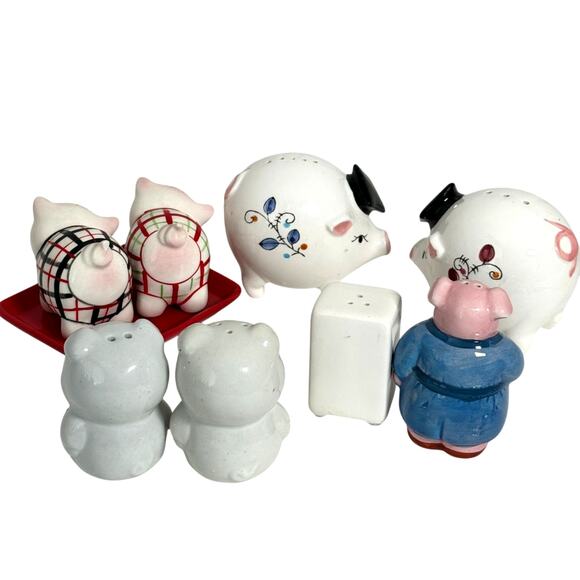 Lot 4 Pigs Ceramic Salt Pepper Shakers Vintage Plaid Tray Bling Grad Fridge - Picture 2 of 9